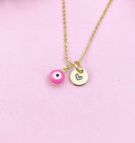 Evil Eye Gold Necklace, Pink Evil Eye, N6263P