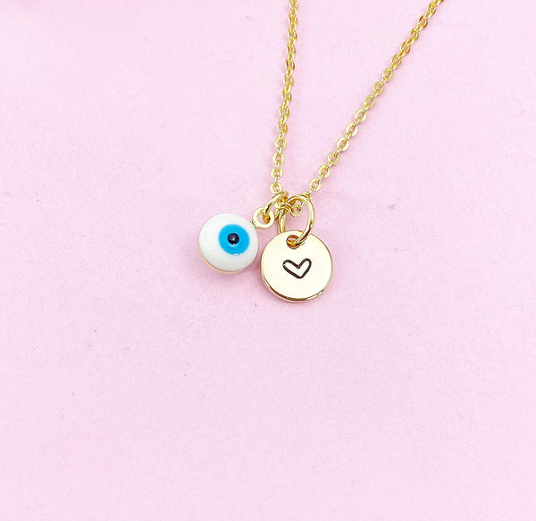 Evil Eye Gold Necklace, White Evil Eye, N6263W