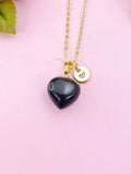 Obsidian Heart Charm Gold Necklace, Natural Obsidian Gemstone Jewelry, N6265