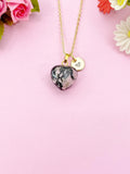 Rhodonite Heart Charm Gold Necklace, Natural Rhodonite Gemstone Jewelry, N6267