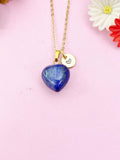 Lapis Lazuli Heart Charm Gold Necklace, Natural Lapis Lazuli Gemstone Jewelry, N6268