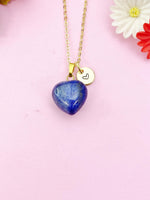 Lapis Lazuli Heart Charm Gold Necklace, Natural Lapis Lazuli Gemstone Jewelry, N6268