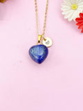 Lapis Lazuli Heart Charm Gold Necklace, Natural Lapis Lazuli Gemstone Jewelry, N6268