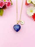 Lapis Lazuli Heart Charm Gold Necklace, Natural Lapis Lazuli Gemstone Jewelry, N6268
