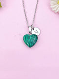 Malachite Heart Charm Silver Necklace, Synthetic Malachite Gemstone Jewelry, N6270
