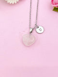 Rose Quartz Heart Charm Silver Necklace, Natural Rose Quartz Gemstone Jewelry, N6271