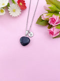 Blue Goldstone Heart Charm Silver Necklace, Synthetic Blue Gemstone Jewelry, N6272