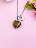 Tiger Eye Heart Charm Silver Necklace, Natural Tiger Eye Gemstone Jewelry, N6273