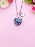 Blue Spot Jasper Heart Charm Silver Necklace, Natural Blue Spot Jasper Gemstone Jewelry, N6274