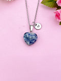 Blue Spot Jasper Heart Charm Silver Necklace, Natural Blue Spot Jasper Gemstone Jewelry, N6274