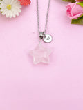 Rose Quartz Star Charm Silver Necklace, Natural Rose Quartz Gemstone Jewelry, N6275