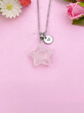 Rose Quartz Star Charm Silver Necklace, Natural Rose Quartz Gemstone Jewelry, N6275