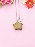 Tiger Eye Star Charm Silver Necklace, Natural Tiger Eye Gemstone Jewelry, N6276