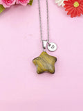 Tiger Eye Star Charm Silver Necklace, Natural Tiger Eye Gemstone Jewelry, N6276