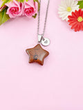 Red Rainbow Jasper Star Charm Silver Necklace, Natural Red Rainbow Jasper Gemstone Jewelry, N6278