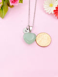 Green Aventurine Heart Charm Silver Necklace, Natural Green Aventurine Gemstone Jewelry, N6282