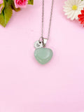 Green Aventurine Heart Charm Silver Necklace, Natural Green Aventurine Gemstone Jewelry, N6282