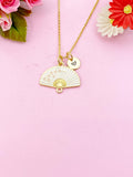 Folding Fan Cherry Blossom Charm Gold Necklace, N5291E