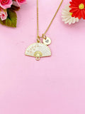 Folding Fan Cherry Blossom Charm Gold Necklace, N5291E