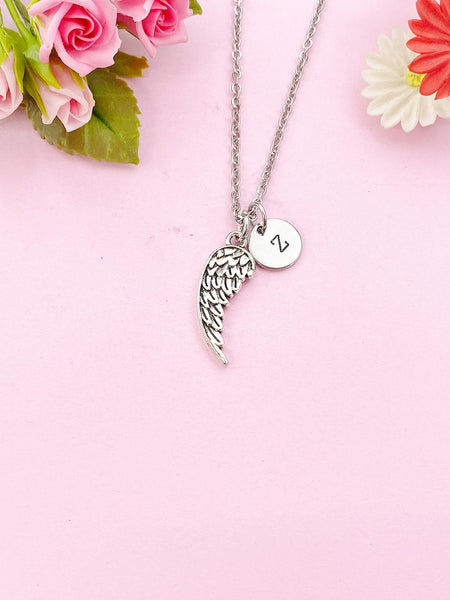 Angel Wings Charm Silver Necklace, Guardian Angel Jewelry, N6283