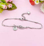 Angel Wings Charm Silver Bracelet, Guardian Angel Jewelry, Tarnish Resistant Stainless Steel Wing Pendants, N6285