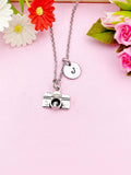 Silver Camera Necklace, Personalized Initial Charm, Photographer Gift, N46S
