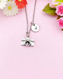 Silver Camera Necklace, Personalized Initial Charm, Photographer Gift, N46S