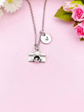 Silver Camera Necklace, Personalized Initial Charm, Photographer Gift, N46S