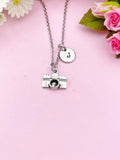 Silver Camera Necklace, Personalized Initial Charm, Photographer Gift, N46S