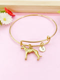 Greyhound Dog Charm Bangle Bracelet, Initial Charm, Gold Tone