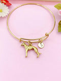 Greyhound Dog Charm Bangle Bracelet, Initial Charm, Gold Tone