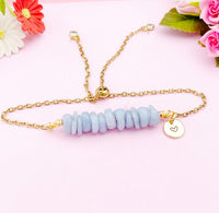 Angelite Bracelet, Silver or Gold Natural Angelite Gemstone Jewelry, Necklace Option, N5871B