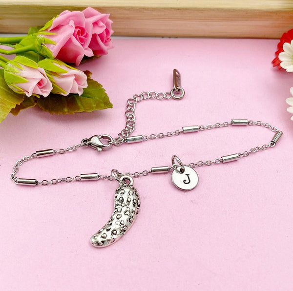 Silver Cucumber Charm Bracelet, Cucumber Lover Gift, Food Charm, N774C