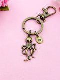 Bronze Octopus Charm Keychain, Silver in Option, Ocean Sea Fish Charm, N2573