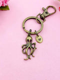Bronze Octopus Charm Keychain, Silver in Option, Ocean Sea Fish Charm, N2573