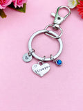 I Love You Charm Keychain, Personalized Initial, Birthstone Keyring