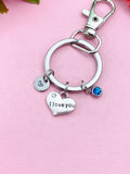 I Love You Charm Keychain, Personalized Initial, Birthstone Keyring