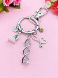 Stethoscope DNA Microscope Charm Keychain, Nurse Gift,  Scientist Gift, Doctor Gift, Researcher Gift, N6098