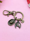 Bronze Cowboy Hat Horse Keychain, Initial Charm