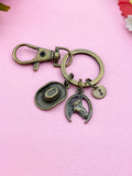 Bronze Cowboy Hat Horse Keychain, Initial Charm