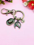 Bronze Cowboy Hat Horse Keychain, Initial Charm