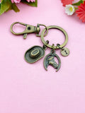 Bronze Cowboy Hat Horse Keychain, Initial Charm