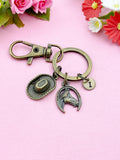 Bronze Cowboy Hat Horse Keychain, Initial Charm