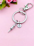 Silver Syringe Charm Keychain, Initial Charm, Medical Gift