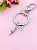 Silver Syringe Charm Keychain, Initial Charm, Medical Gift
