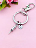 Silver Syringe Charm Keychain, Initial Charm, Medical Gift