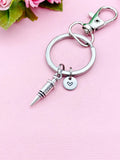Silver Syringe Charm Keychain, Initial Charm, Medical Gift