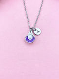Silver Pearl Shell Charm Necklace, Purple, N5900