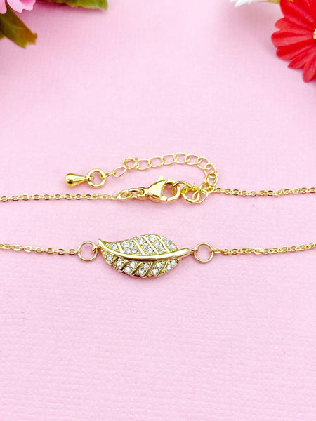 Leaf Bracelet, Mom Daughter Bracelet Gift, Beautiful Gold Leaf Cubic Zirconia Jewelry Gift, N4854