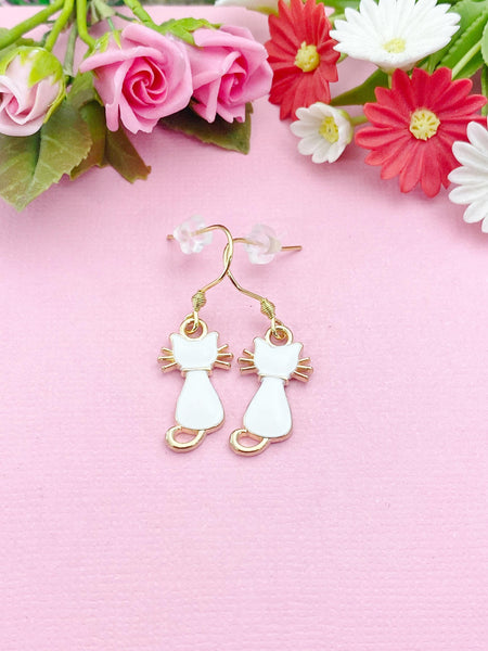 White Cat Earrings, Halloween Jewelry Gift, N2997